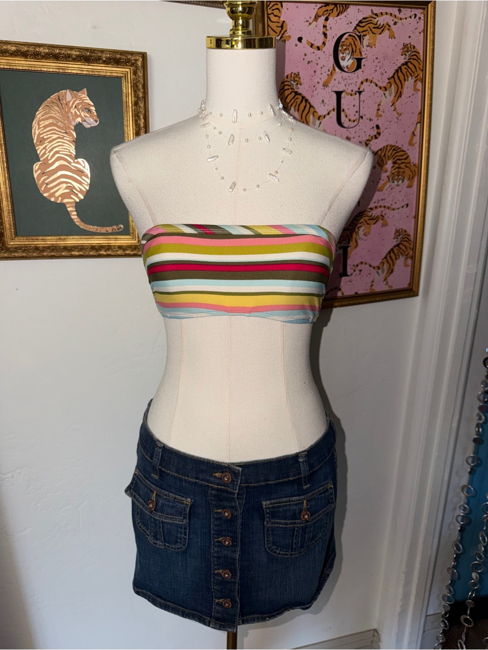 Vintage Y2K Bikini Multicolor Stripe Bandeau Tube Top - Women